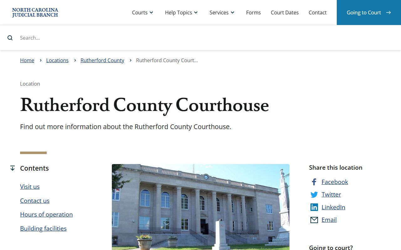Rutherford County Courthouse information page for civil court records in Rutherfordton North Carolina