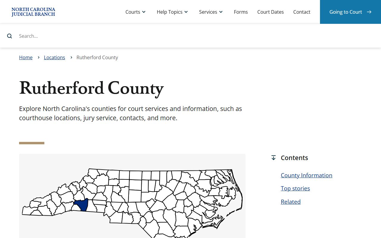 Rutherford County NC Judicial Branch page showing civil court information