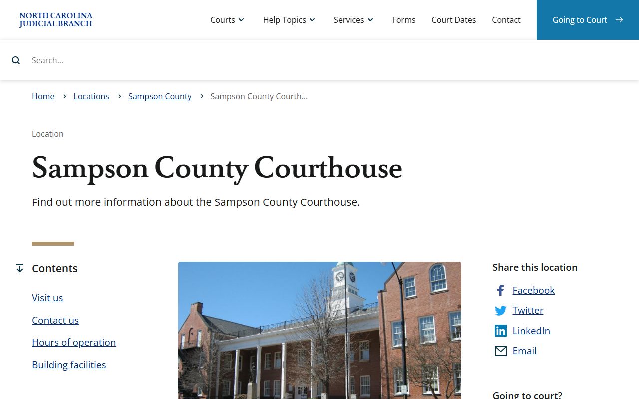 Sampson County Courthouse page showing civil court records access in Clinton North Carolina