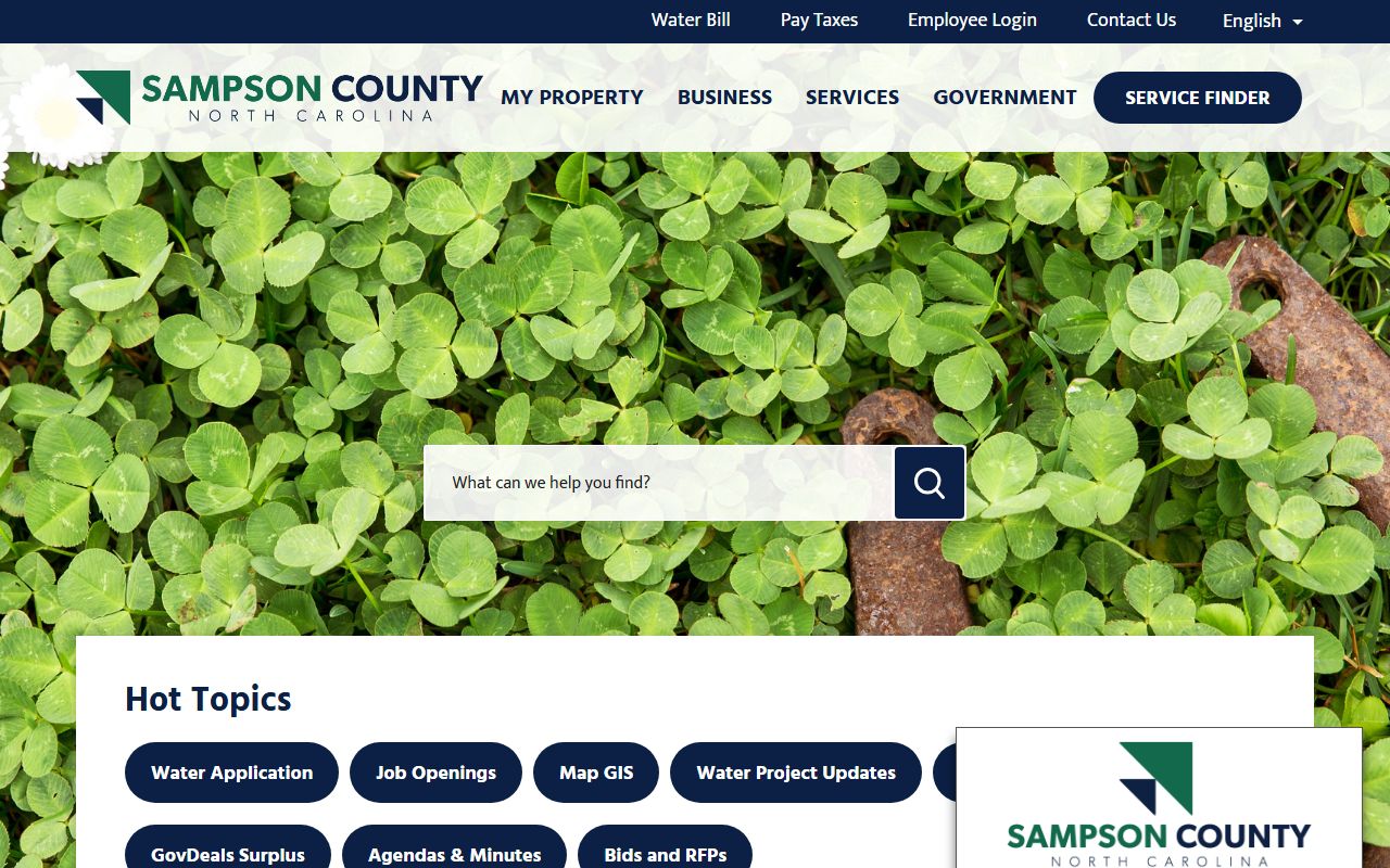 Sampson County Government website with links to civil court records and public services