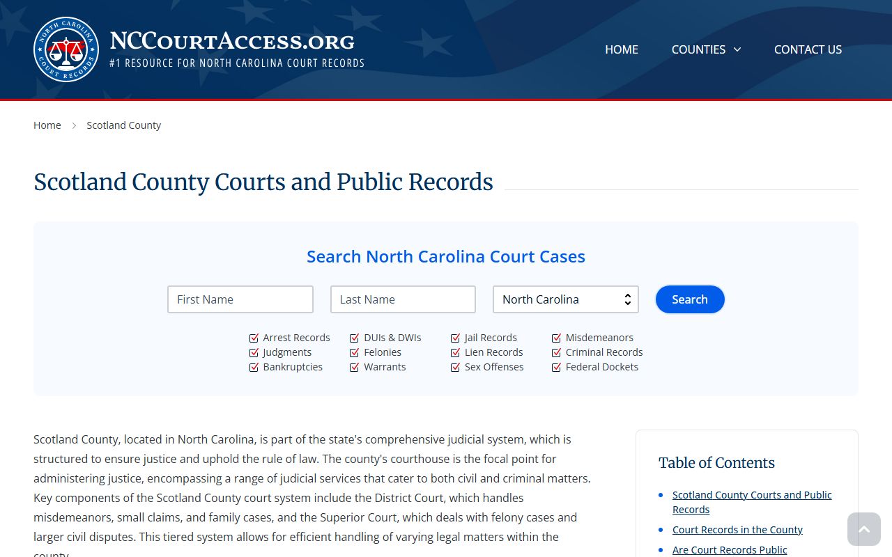 NC Judicial Branch guide for Scotland County civil court records