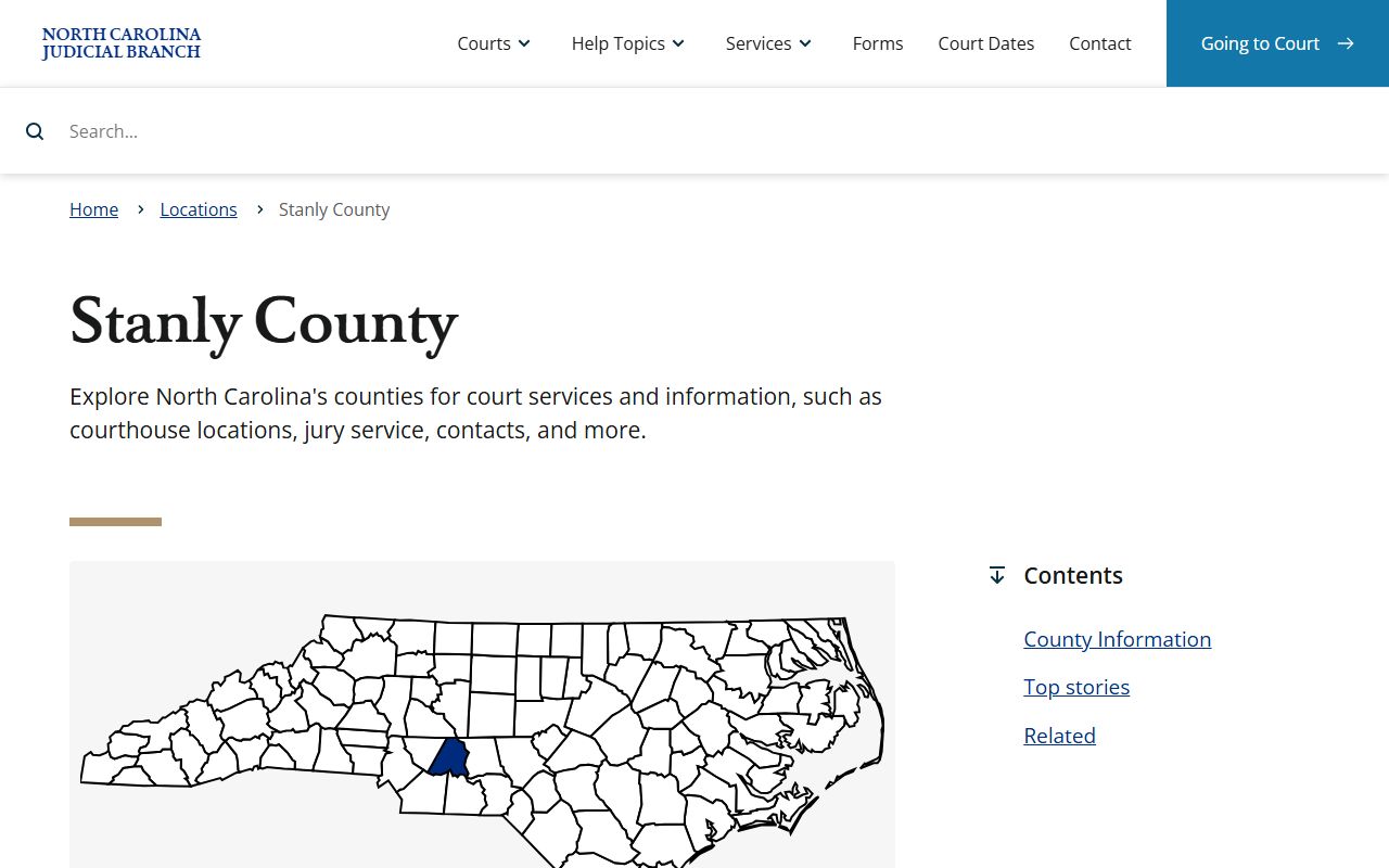 Stanly County NC Judicial Branch page for civil court information
