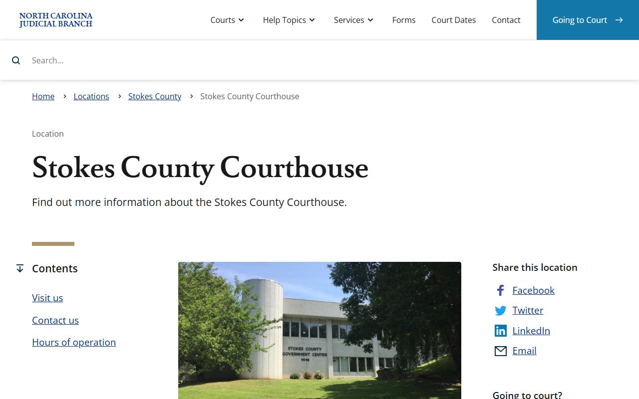 Stokes County Courthouse page showing civil court records access in Danbury North Carolina