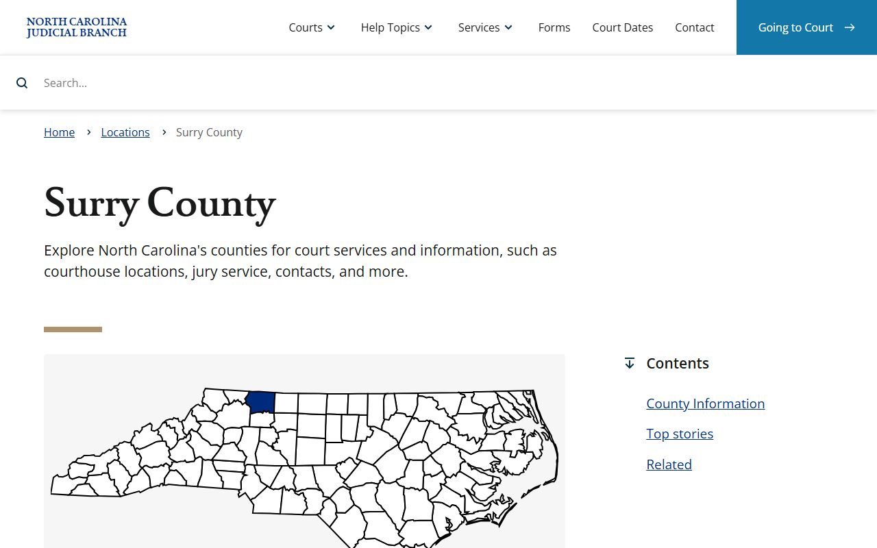 Surry County NC Judicial Branch page for civil court records
