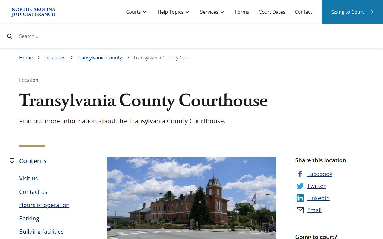 Transylvania County Courthouse page for civil court records access in Brevard North Carolina