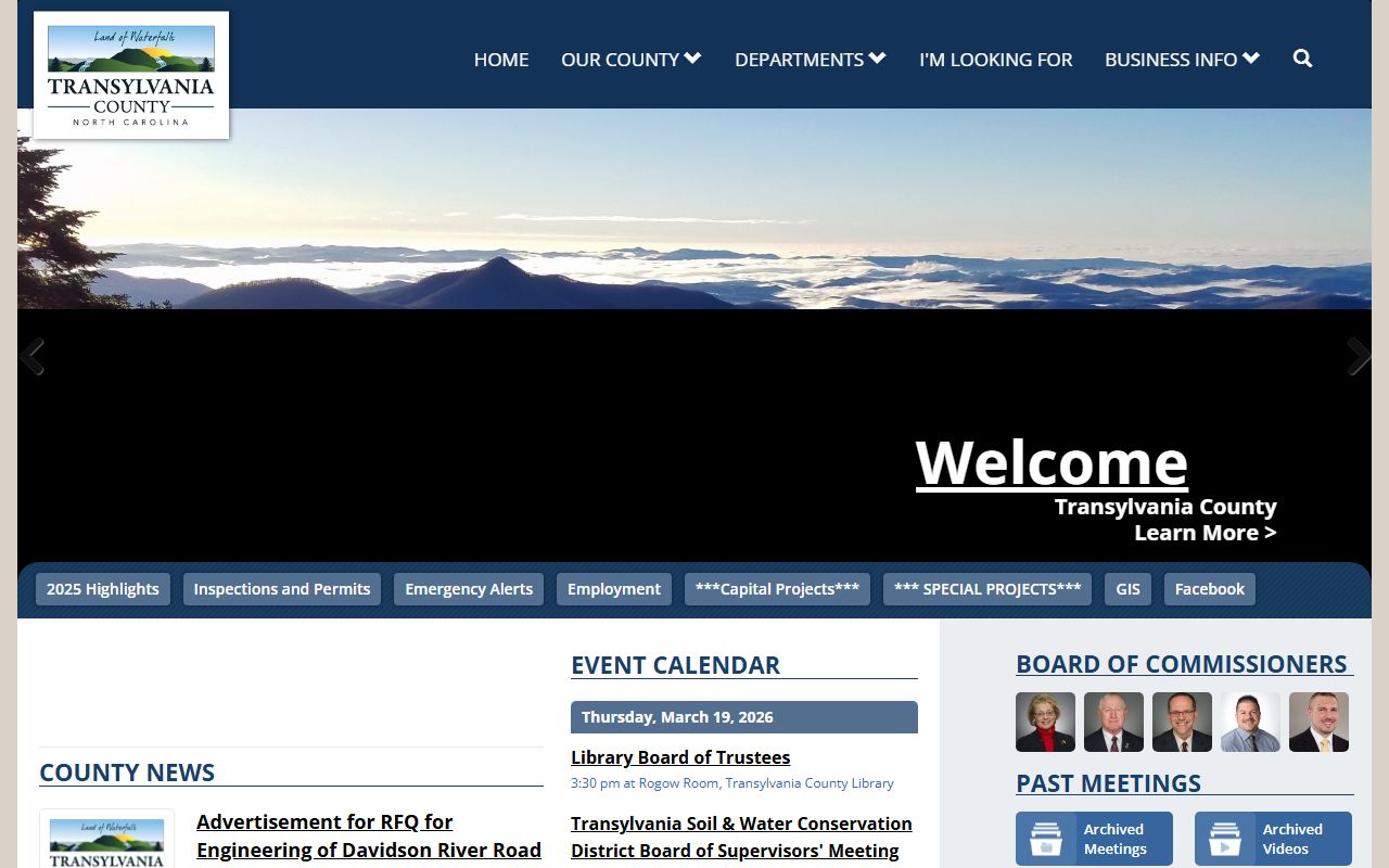 Transylvania County Government website with links to civil court records and services
