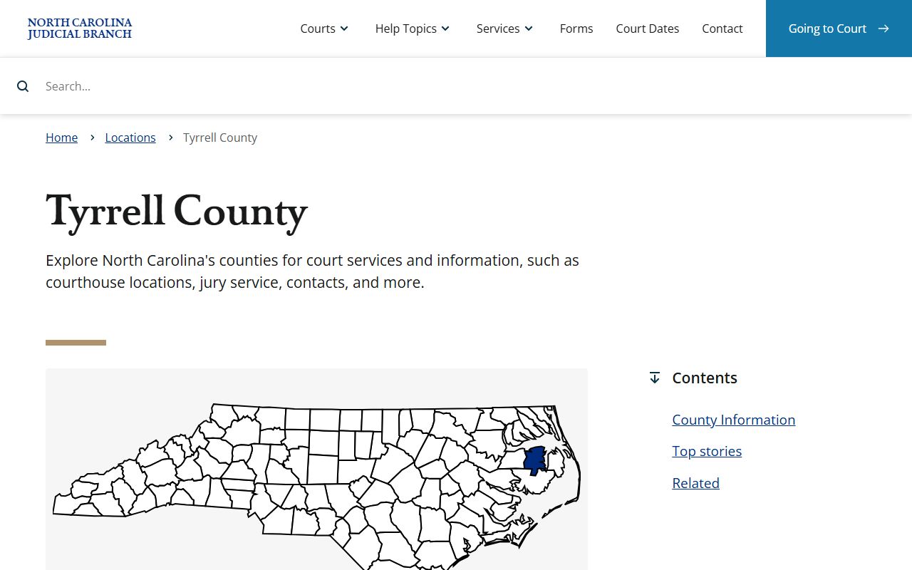 Tyrrell County NC Judicial Branch page for civil court records