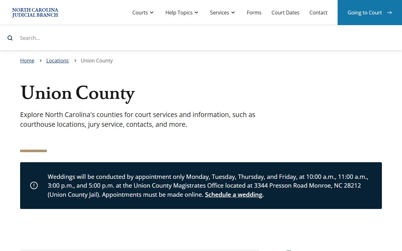 Union County NC Judicial Branch page for civil court records