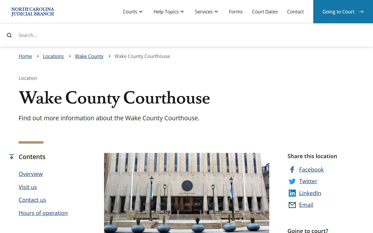 Wake County Courthouse information page for civil court records access