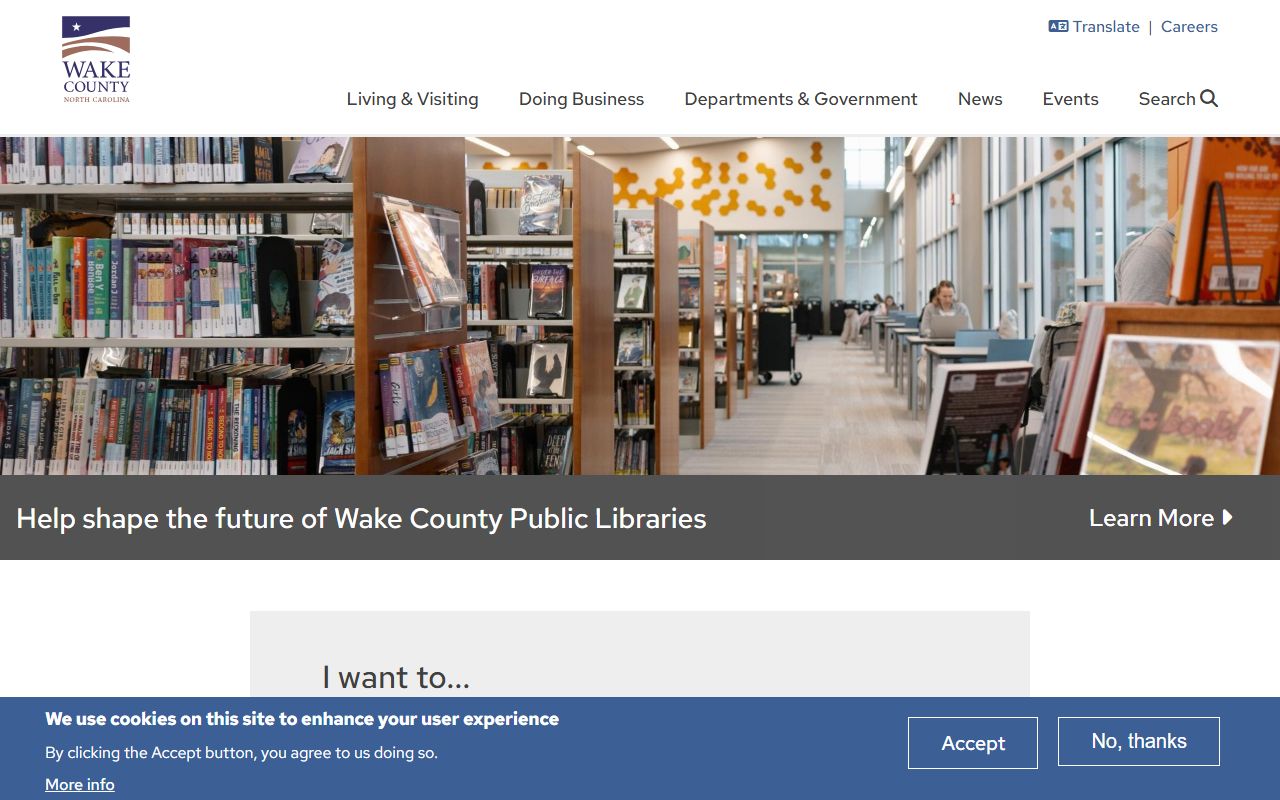 Wake County government website with civil court records and county services links