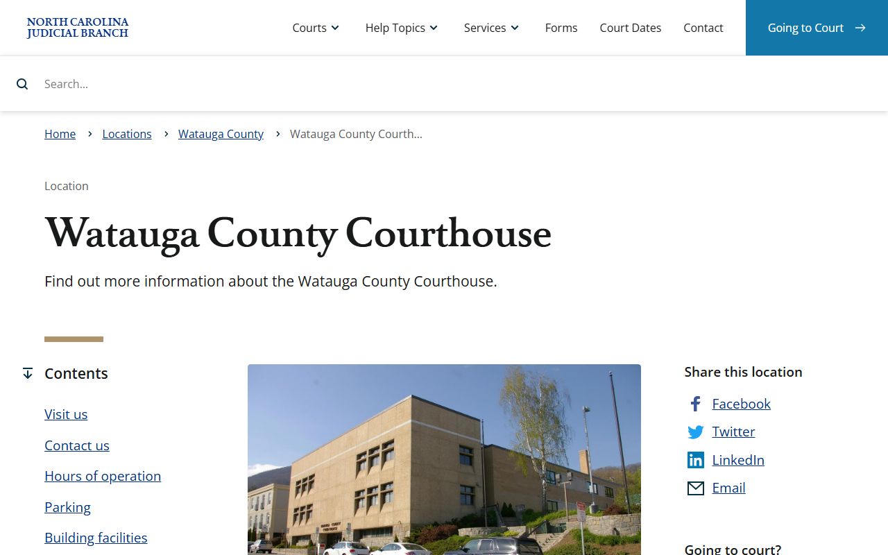 Watauga County Courthouse page with civil court records access details in Boone North Carolina