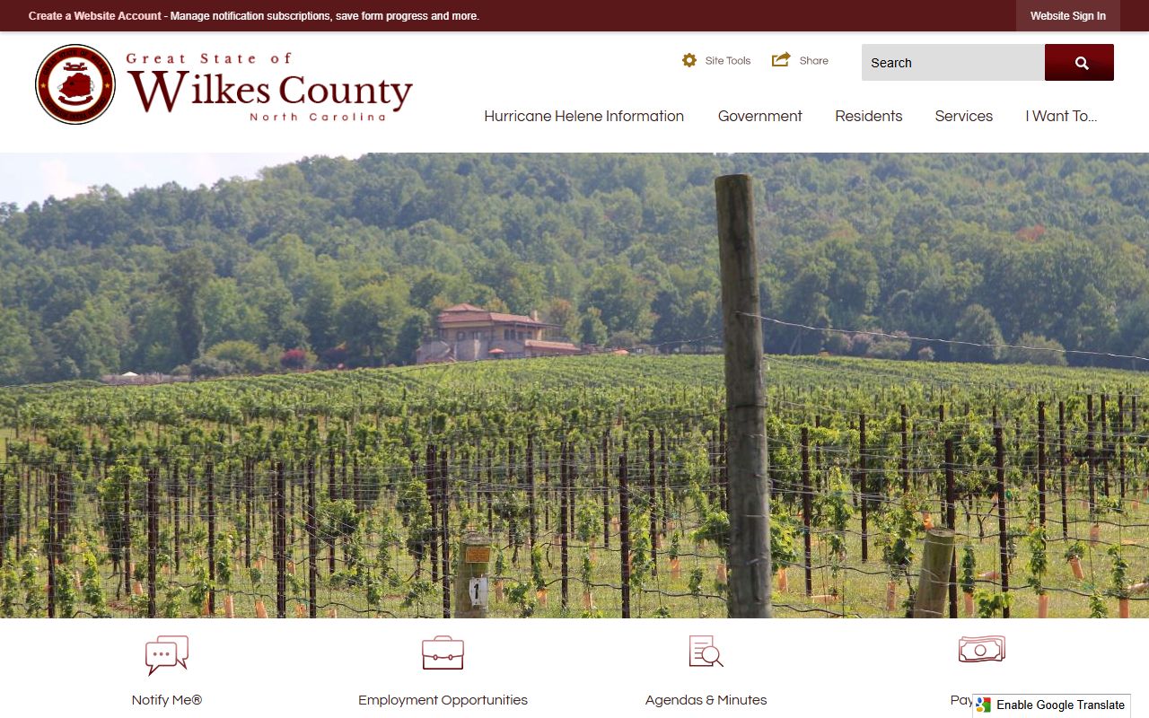Wilkes County government website with links to civil court records and local services