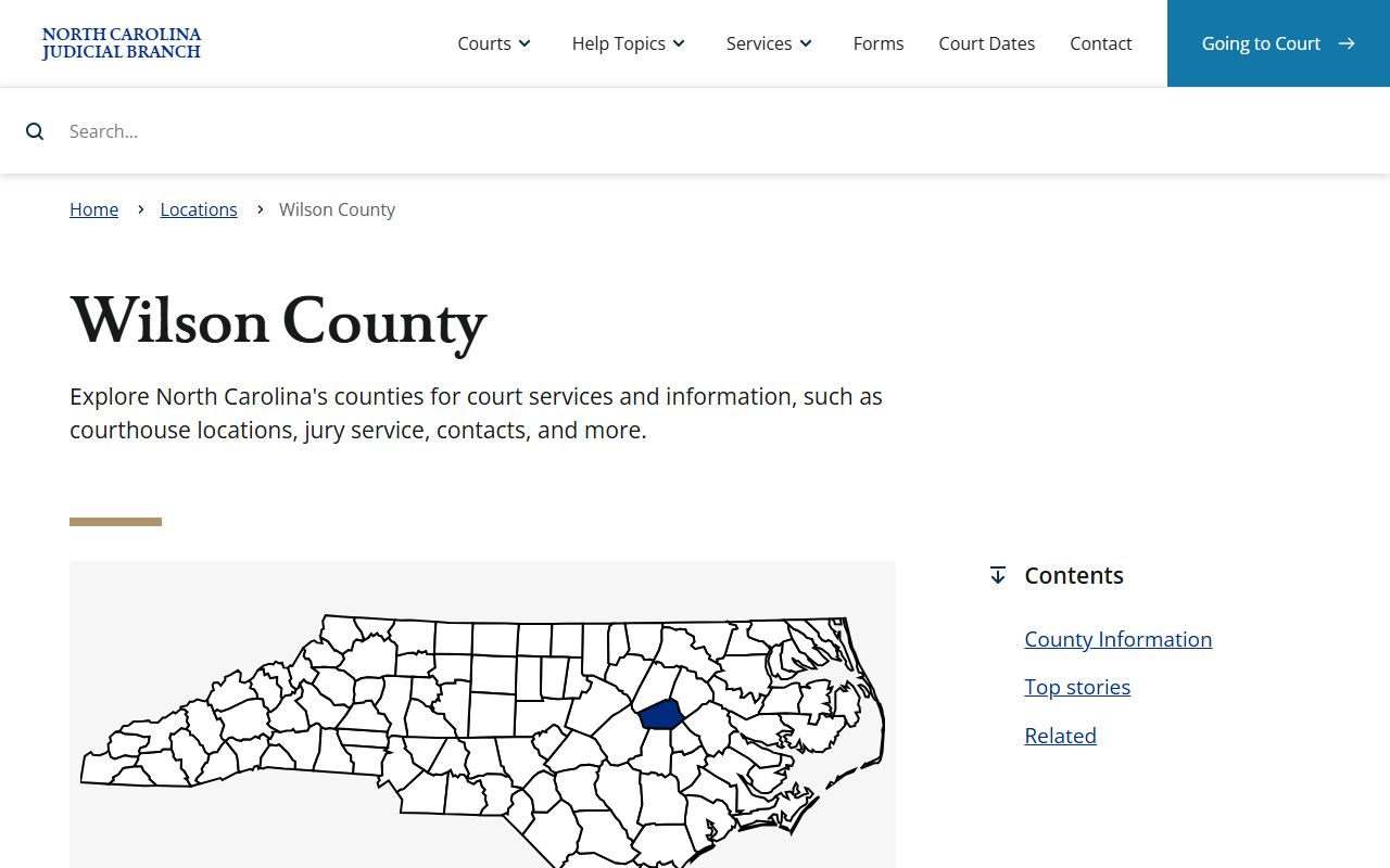 Wilson County NC Judicial Branch page with civil court records information