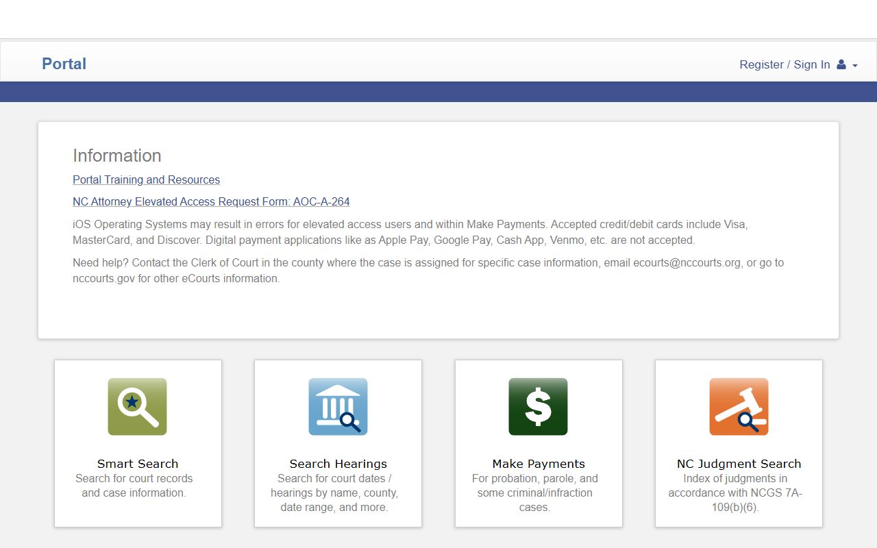NC eCourts portal for searching North Carolina civil court records online