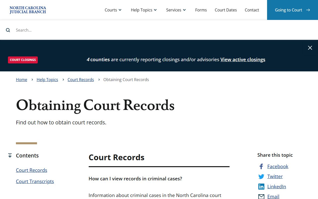 Guide for obtaining North Carolina civil court records from the Clerk of Superior Court